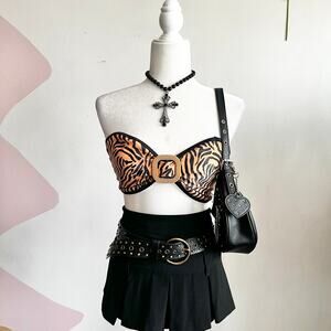 Brown Buckle Swim Top,‎ Retro Y2K Bikini Top Vacation 2000s Small